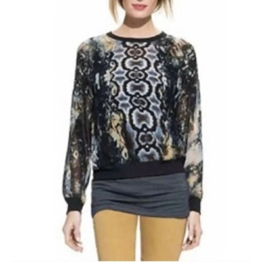 CAbi Snakeskin Python Dressed Up Sheer Top XS - Picture 2 of 6